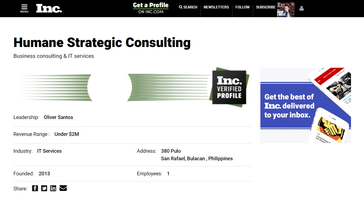 Inc Verified Profile - Humane Strategic Consulting
